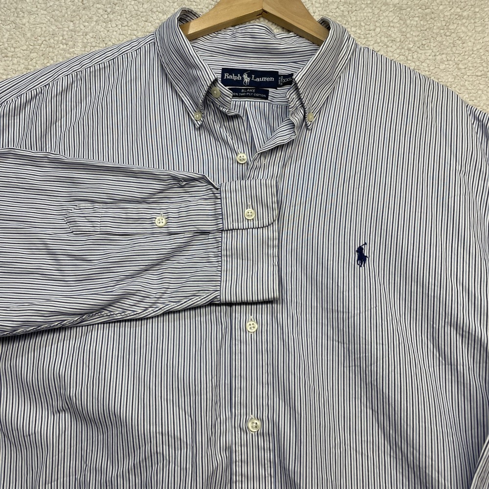 Ralph Lauren‎ Button Down Mens XXL Blue Stripe Blake 100% Two-Ply Cotton L/S